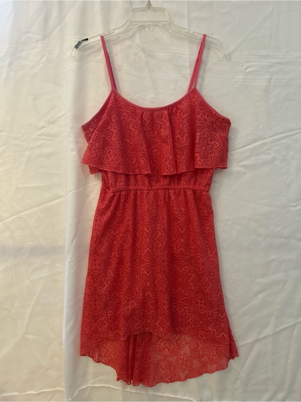 Y2K Coral Lace hi-low lace/embroidery, sleeveless dress L, by Almost Famous